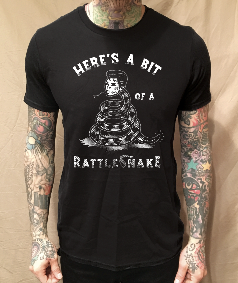 HERE'S A BIT OF A RATTLESNAKE WHT INK BLACK TEE | cristocatofficial