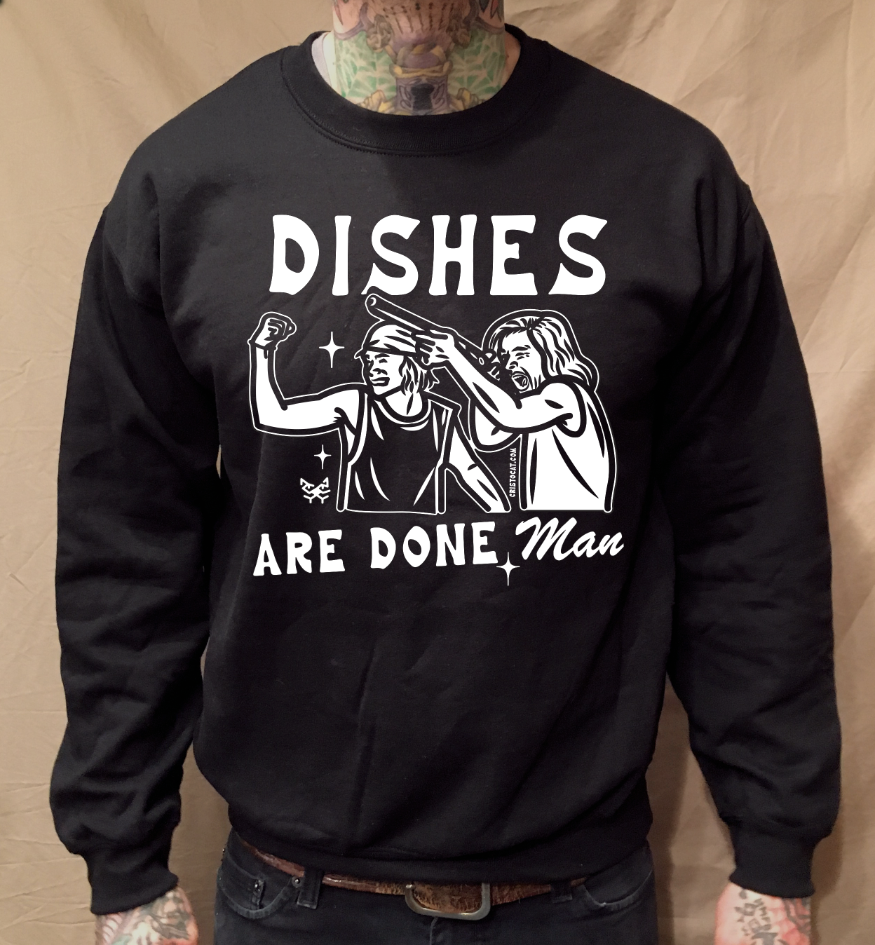 DISHES ARE DONE BLACK CREWNECK SWEATER